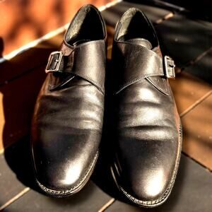 Men's Sz 11 JOSEPH ABBOUD Black Smooth Leather Single Monk Strap Slip On Loafers